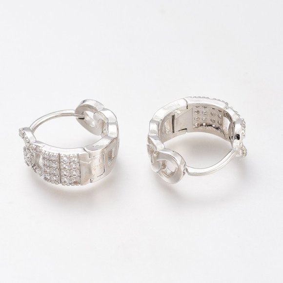 Small Hinged thick Huggie Hoops with CZ accents Wide hoops Mix & Match 2/$10 - Picture 3 of 3